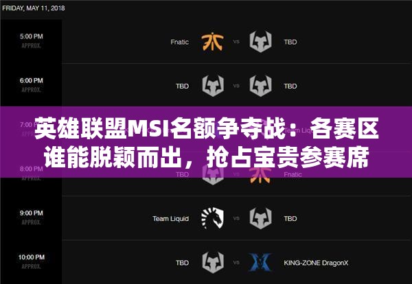 英雄聯(lián)盟MSI名額爭奪戰(zhàn)：各賽區(qū)誰能脫穎而出，搶占寶貴參賽席位？